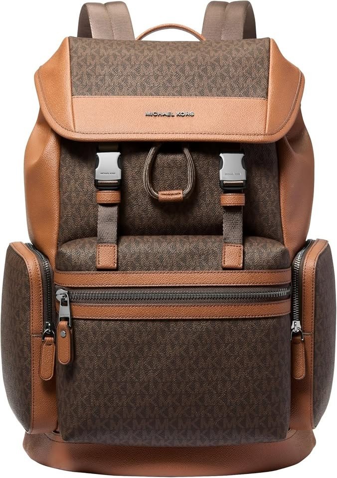 Michael Kors Men’s Jet Set Triple Pocket Backpack/MK Signature Small Brown, NEW