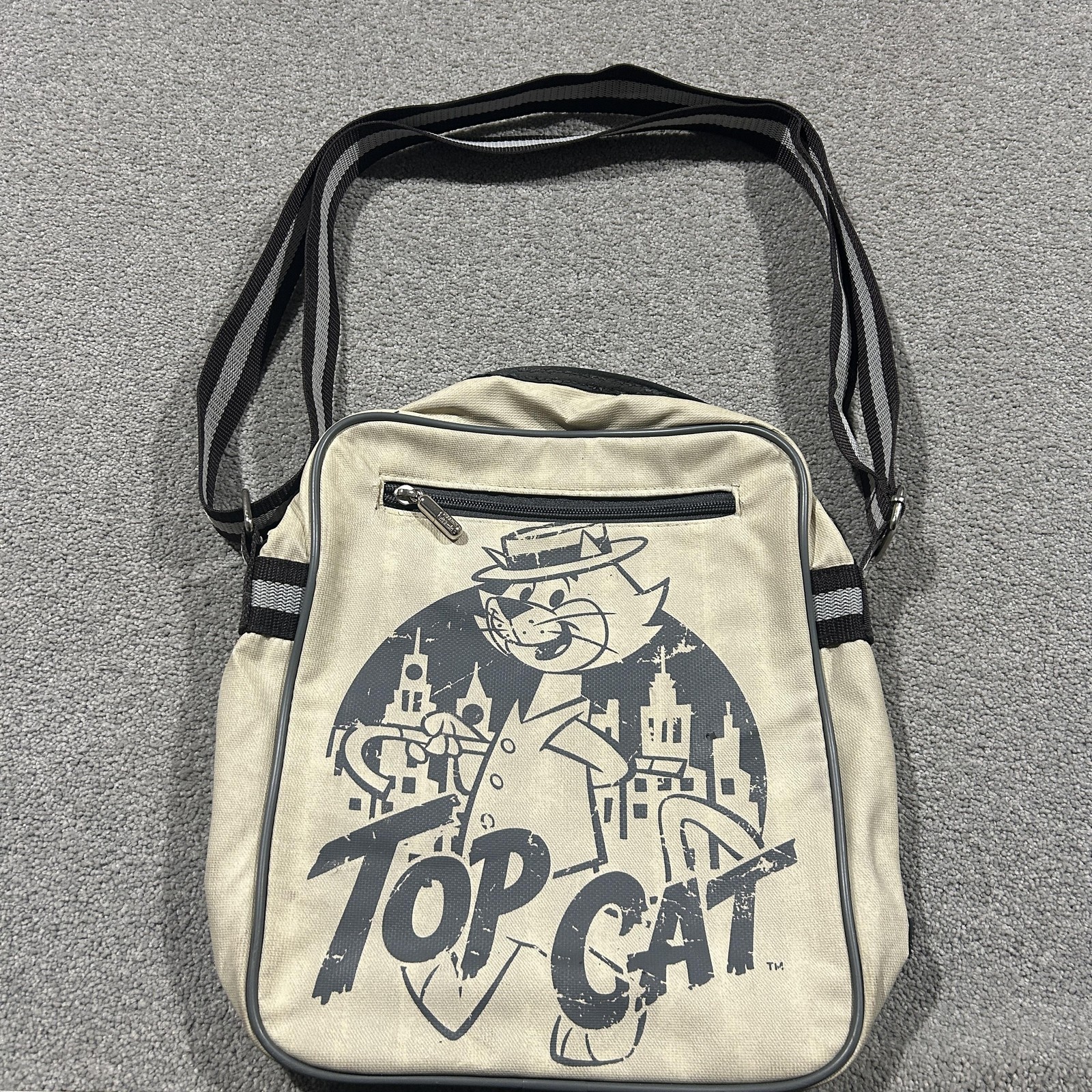 Top Cat Crossbody Bag Vitamin T Mens Medium Beige Hanna-Barbera Canvas Shoulder