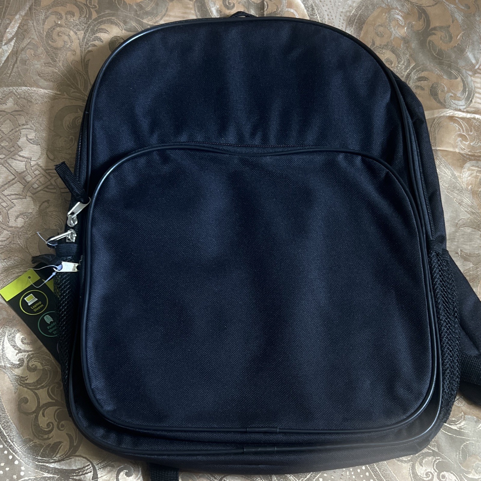 Men’s Black Solid Backpack w/ Pockets, Zip Closure, Shoulder Strap, Medium