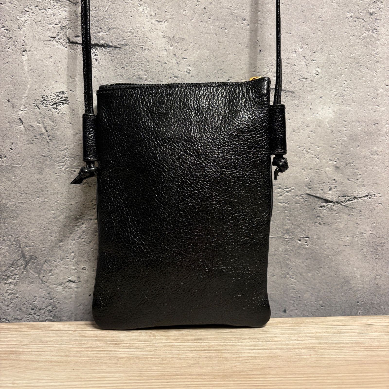 IL BISONTE Leather Mini Shoulder Bag Black Genuine Sacoche Pochette 18×13cm