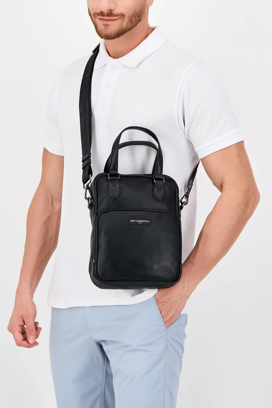 Karl Lagerfeld Paris Leather Sling Cross Body Bag NWT MSRP $175 LA4L2317 BLK