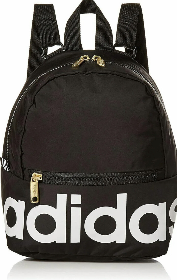 ADIDAS MINI LINEAR BACKPACK BAG BLACK WHITE GOLD 8.5″H x 10.5″W x 5″D NWT