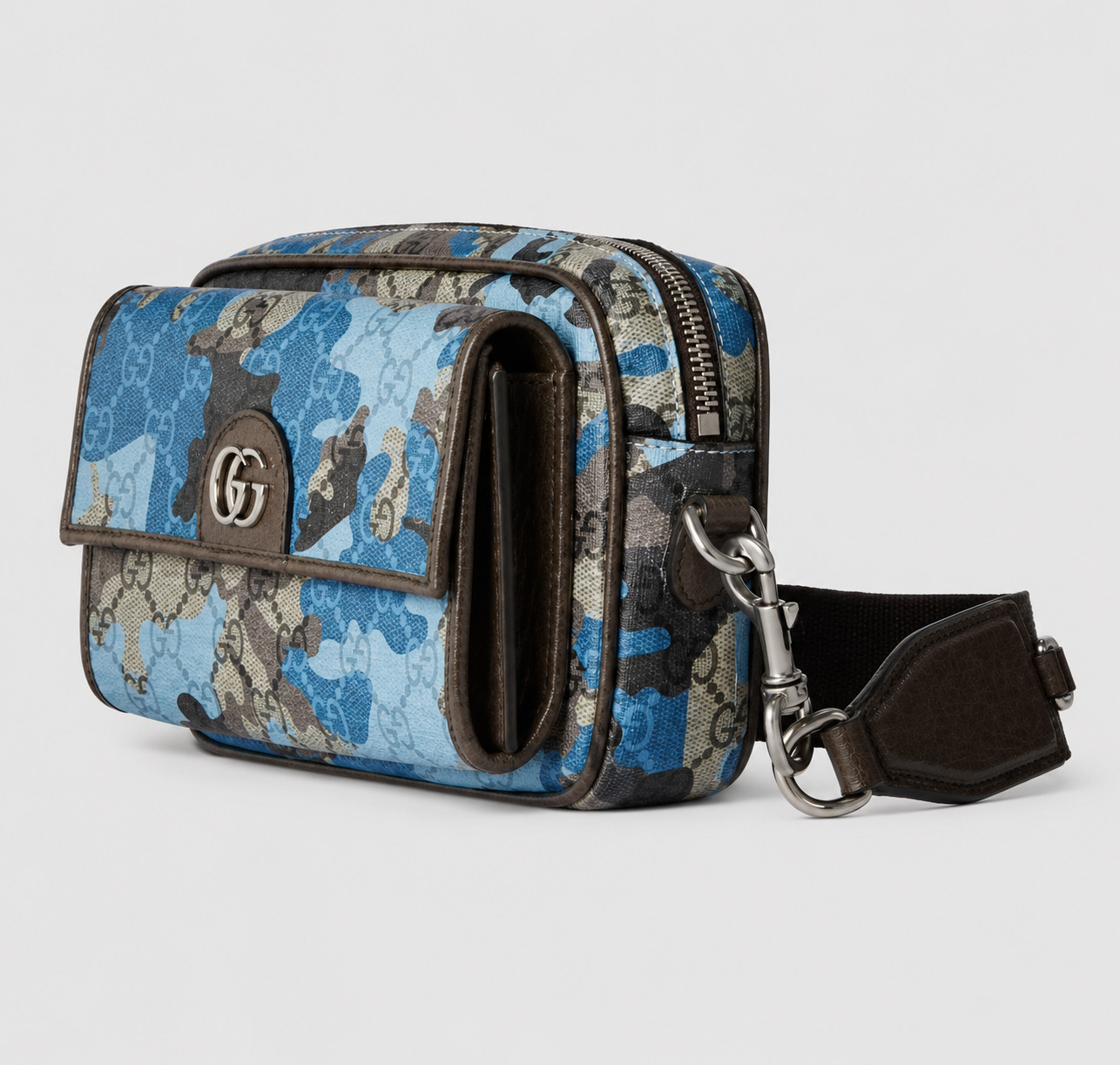 Gucci GG Blue Camo Mini Crossbody Bag Double G Shoulder Bag Authentic