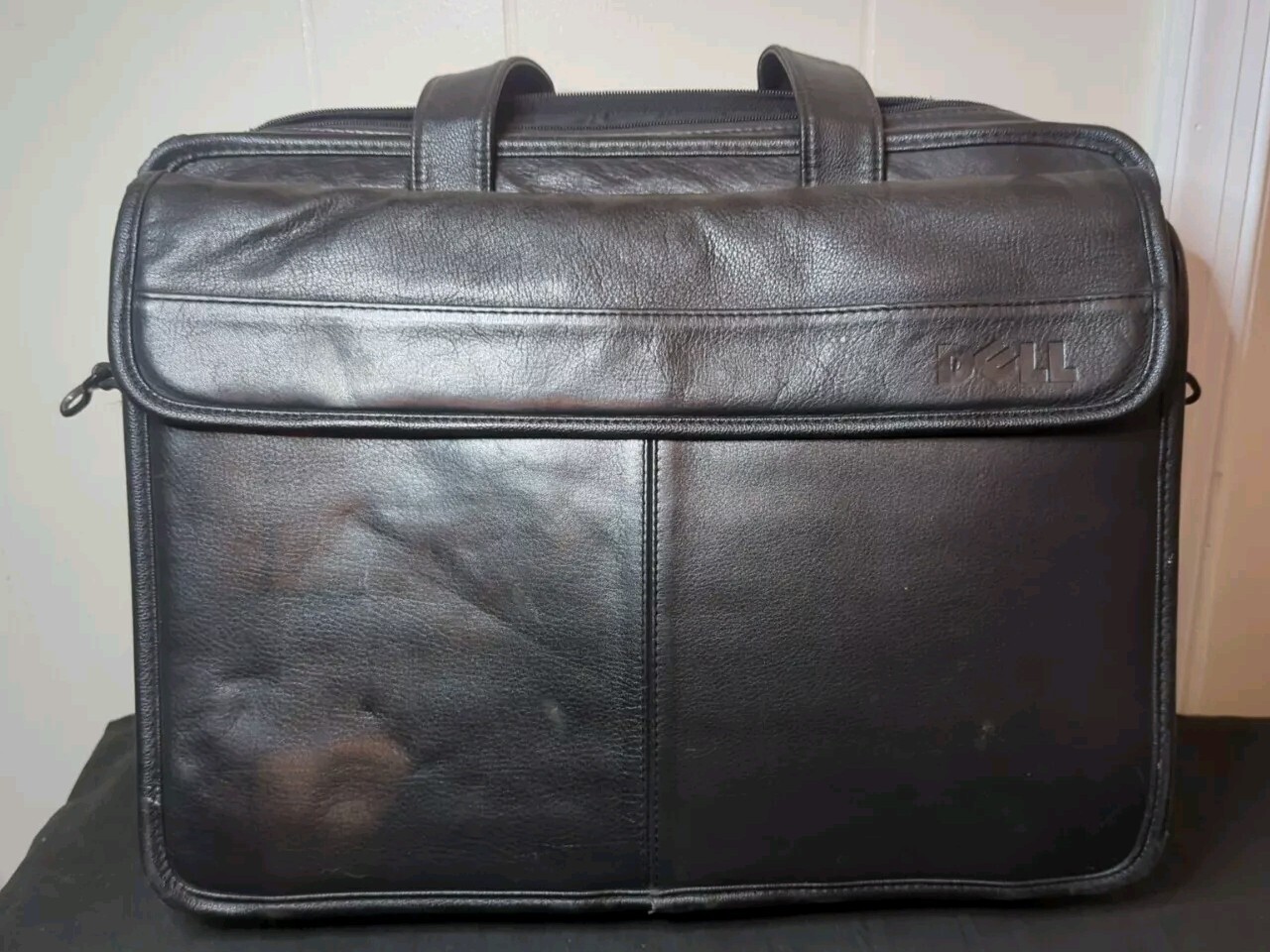 Original Distressed DELL Leather Briefcase Computer Laptop Bag Large Black