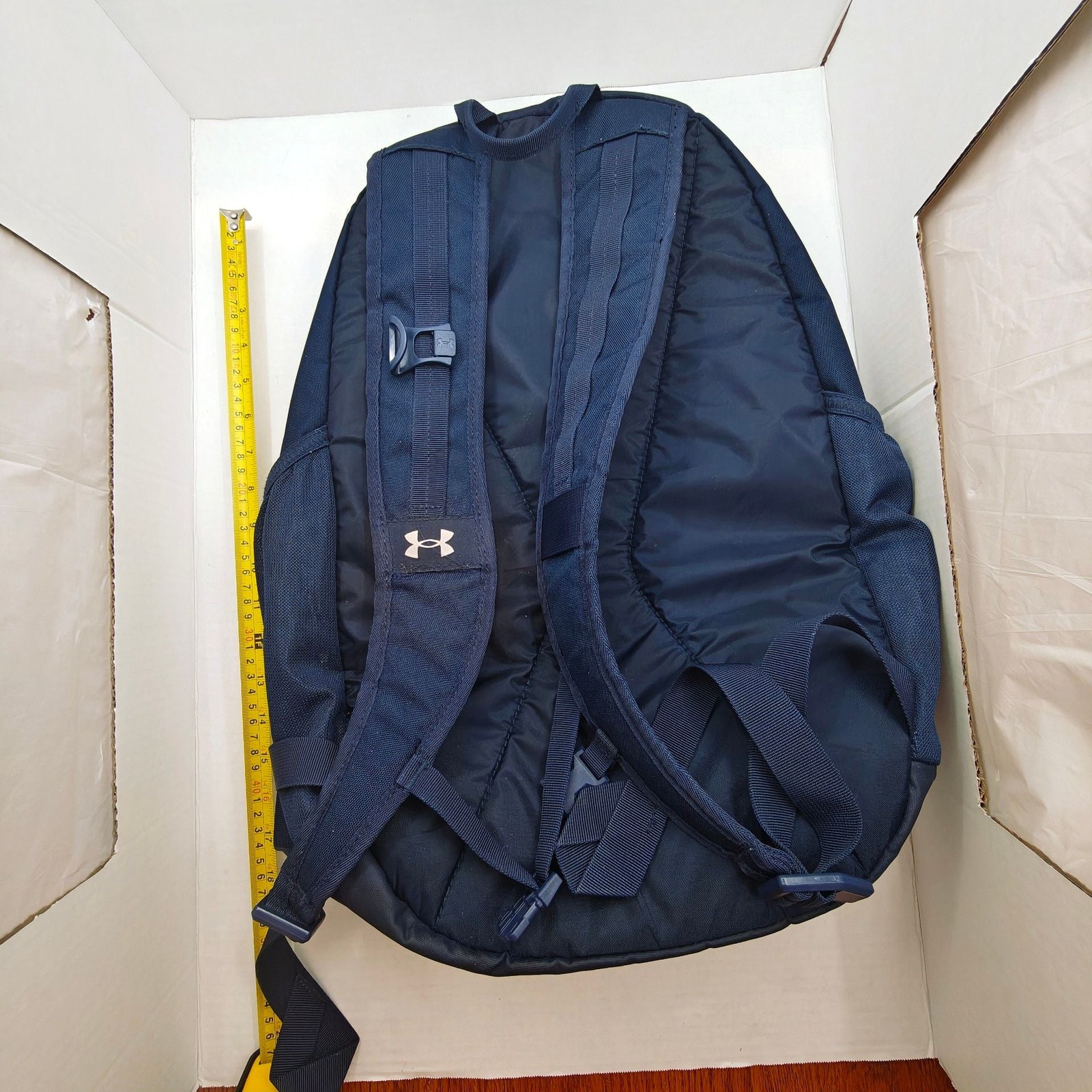 Under Armour Hustle 5.0 Team Backpack Navy Blue UA Storm Baseball Bag MGR Logo