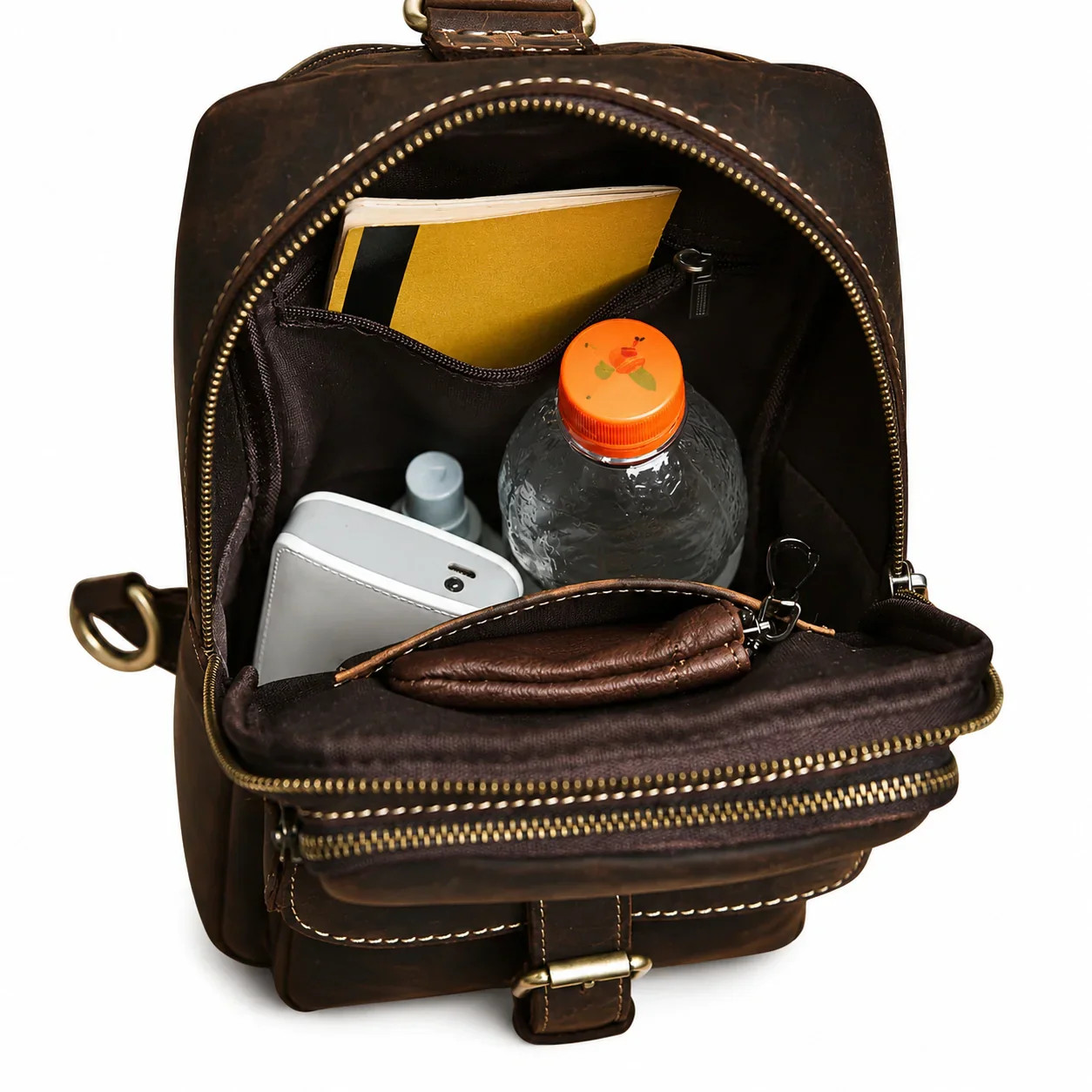 Vintage Leather Daypack Men Personalized Brown Shoulder Crossbody Sling Bag