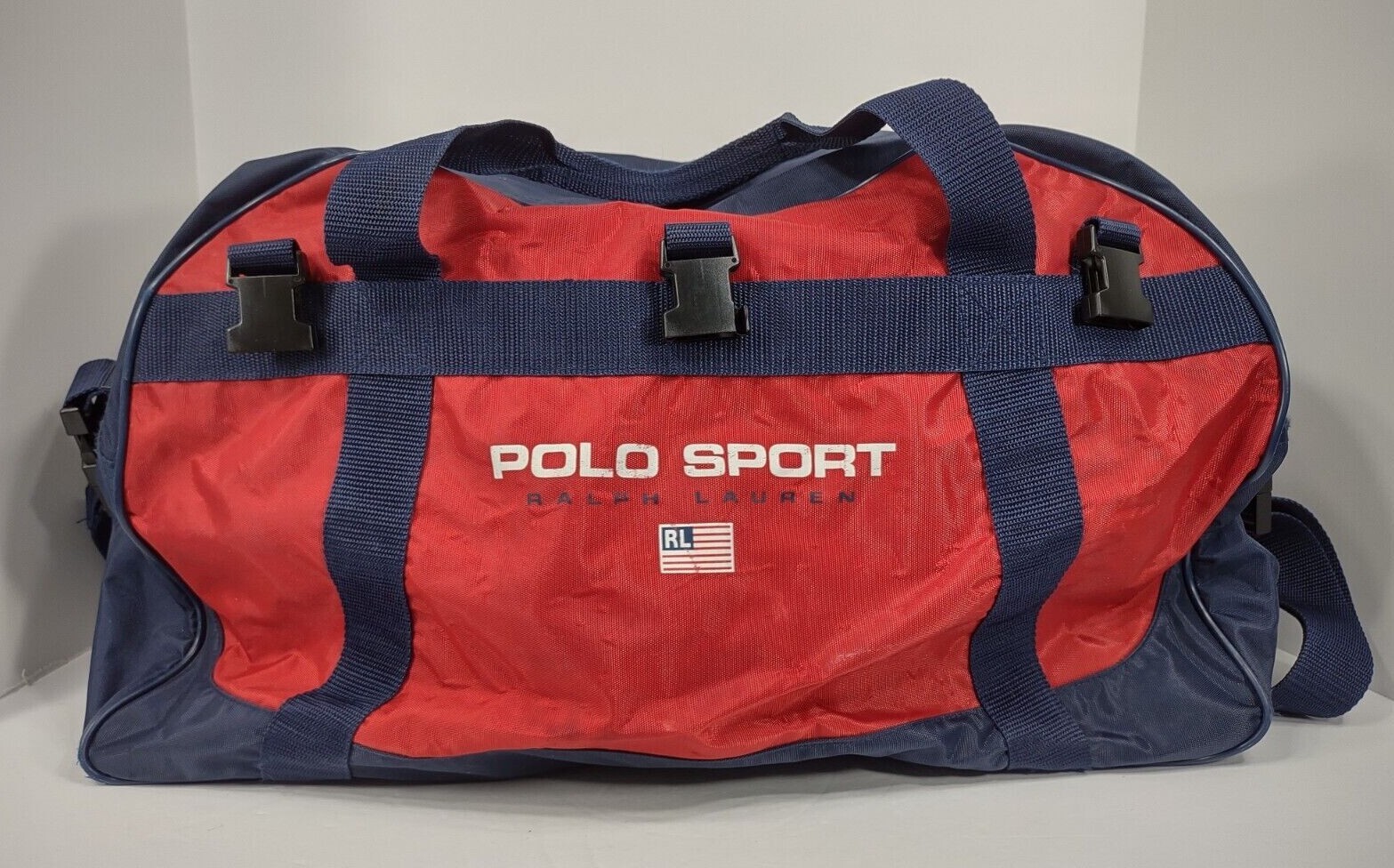 Polo Ralph Lauren Sport red blue zippered gym duffle bag 20″ x 12″ x 11″