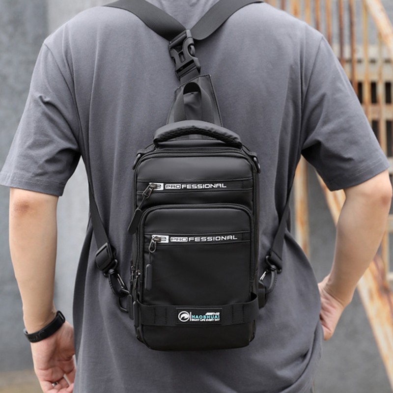 Men Waterproof Nylon Sling Crossbody Bag USB Shoulder Chest Pack Backpack