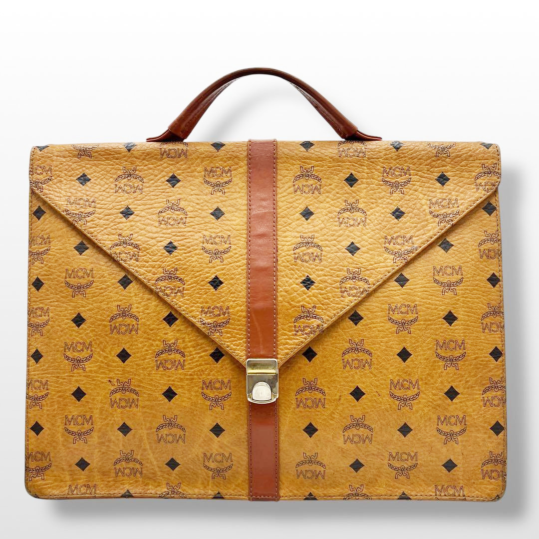 MCM Visetos Leather Business Bag Briefcase Monogram Brown Authentic Men’s
