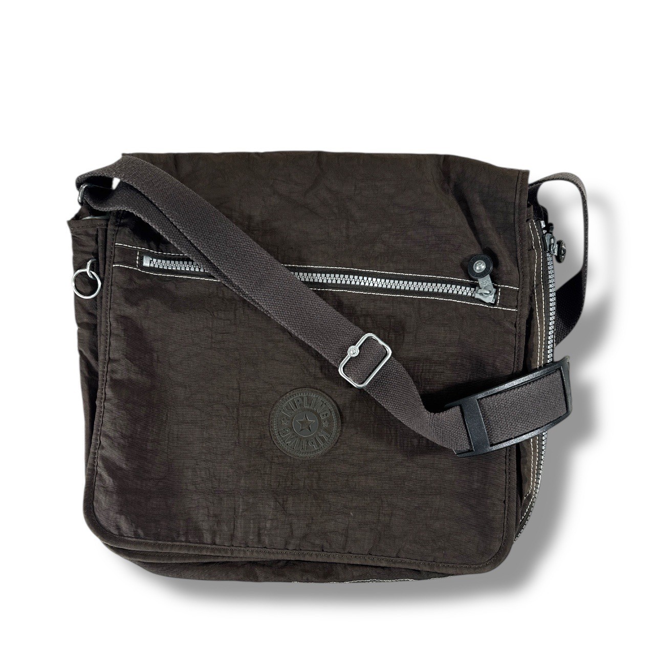 Kipling Messenger Bag Nylon Charcoal Adjustable Strap Pockets Expandable