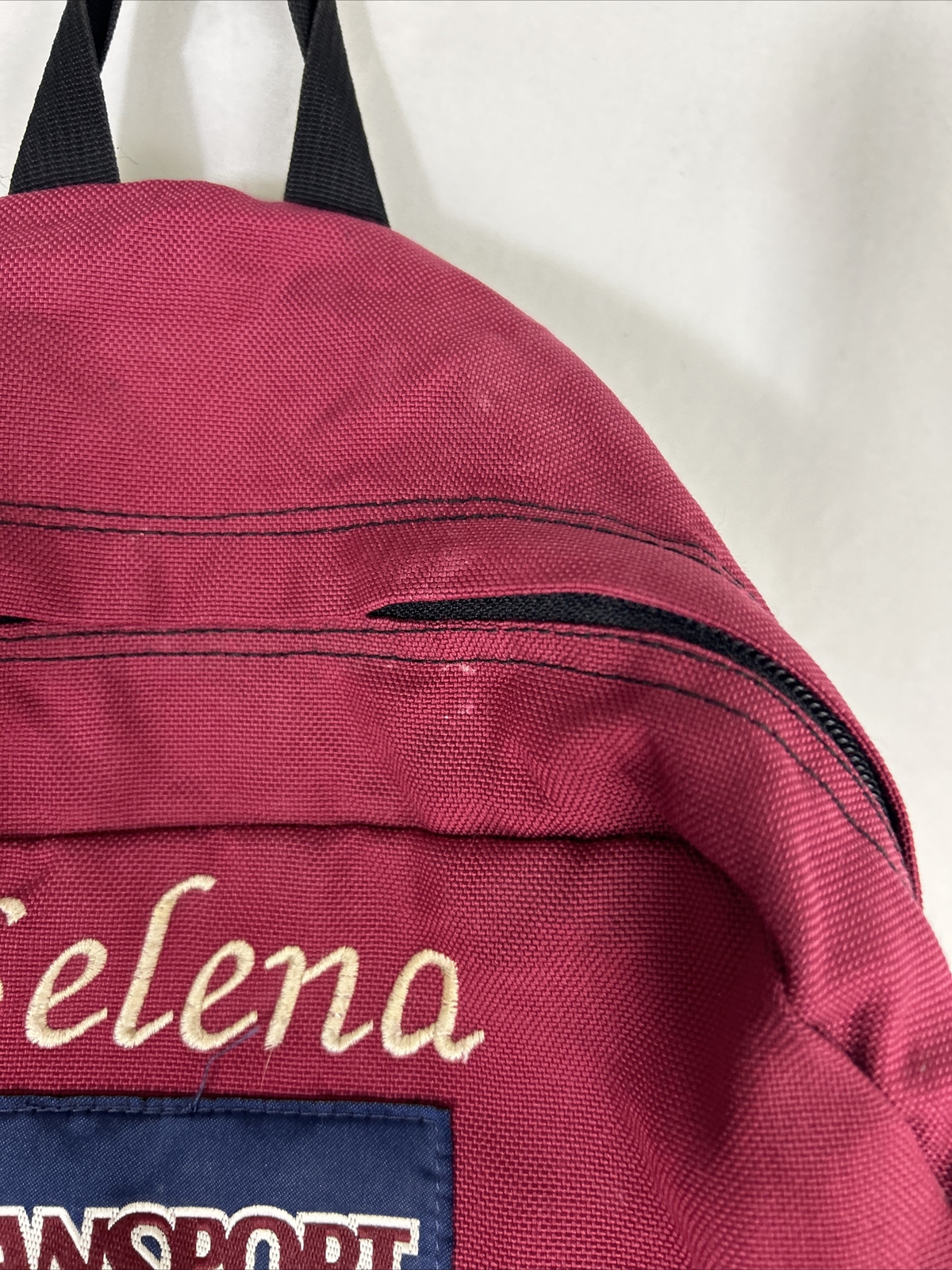 Vintage Jansport Backpack Maroon Red Brown Suede Bottom Embroidered “Selena”