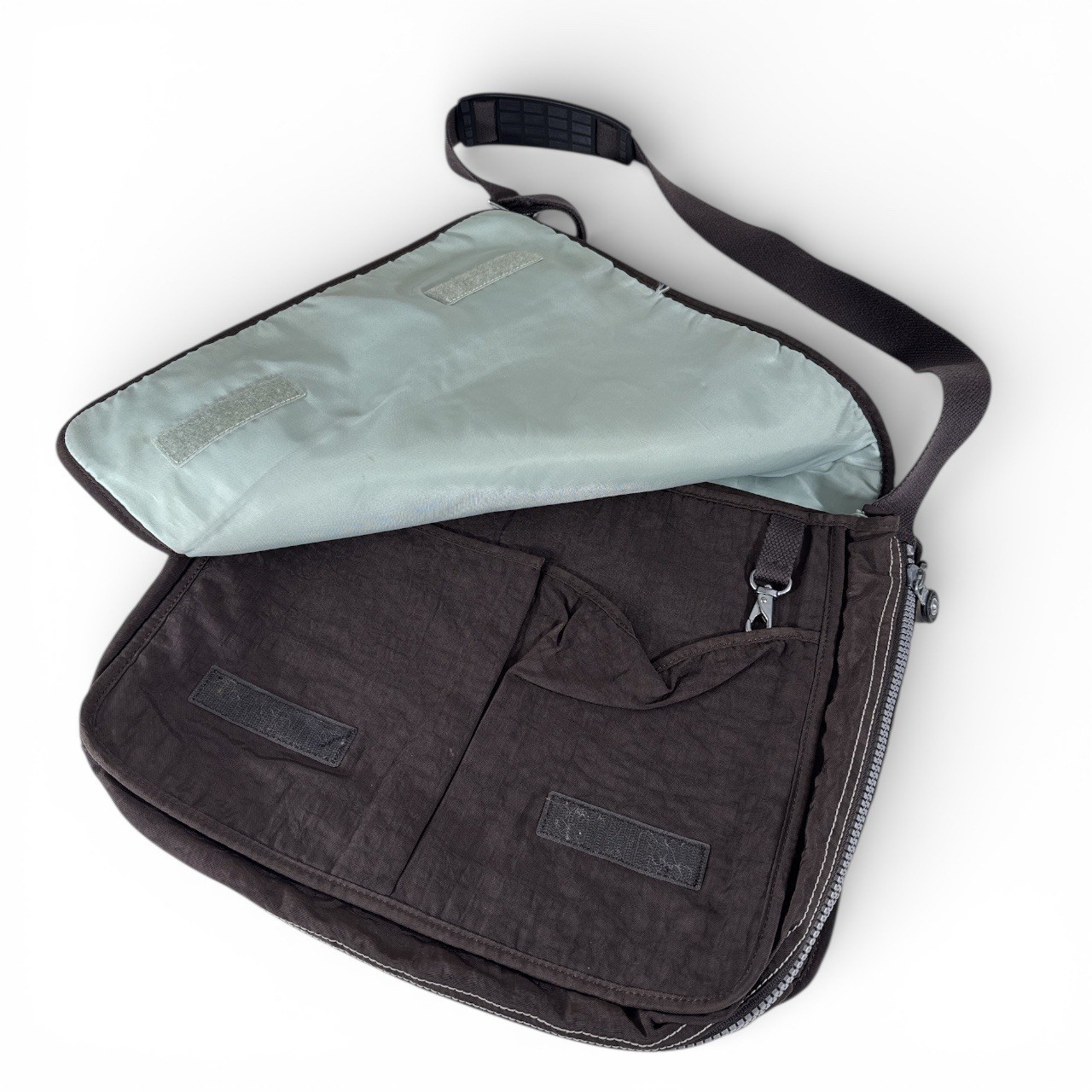 Kipling Messenger Bag Nylon Charcoal Adjustable Strap Pockets Expandable