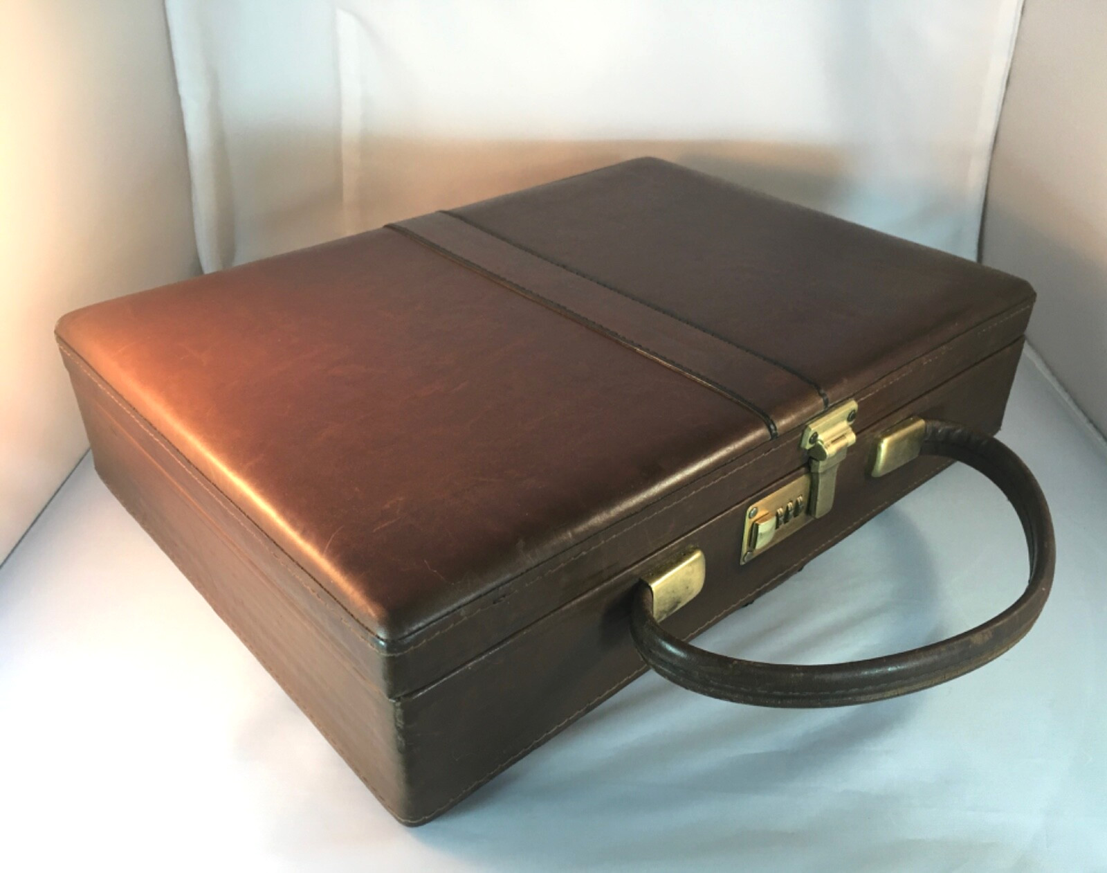 Vintage, brown, English belting leather, hard side briefcase, combo lock, (#195)
