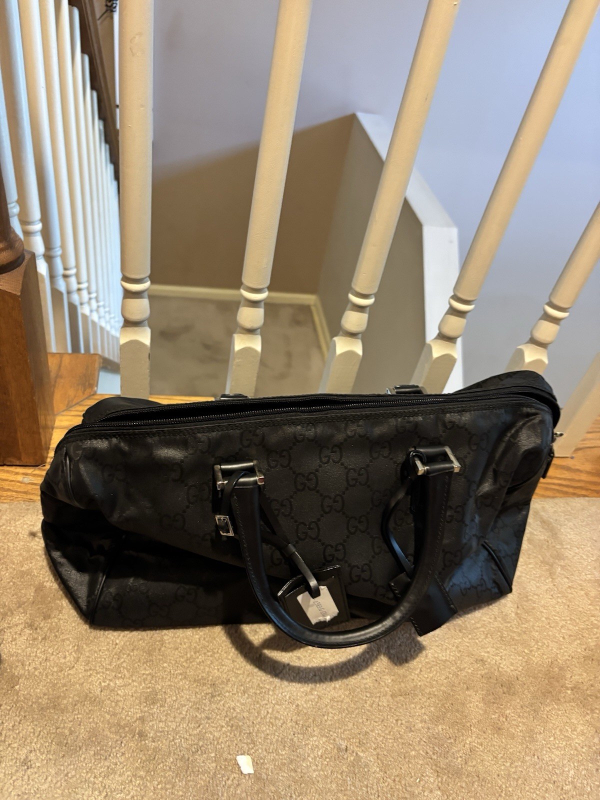 AUTHENTIC Gucci GG NYLON MONOGRAM BOSTON DUFFLE BAG TRAVEL CARRY ON 012-0383-06