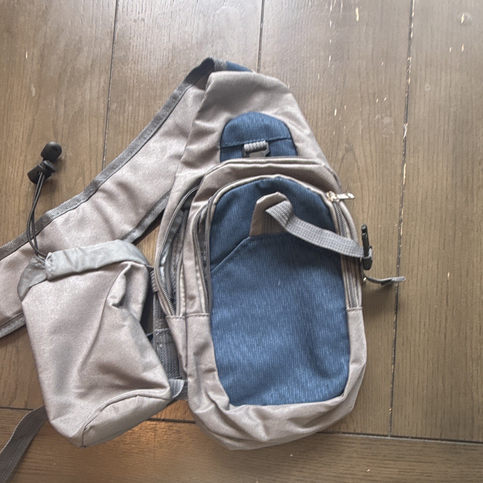 Gold Coast Gray/Blue Crossbody Sling Bag w/ Attached Pouch, Adjustable Strap