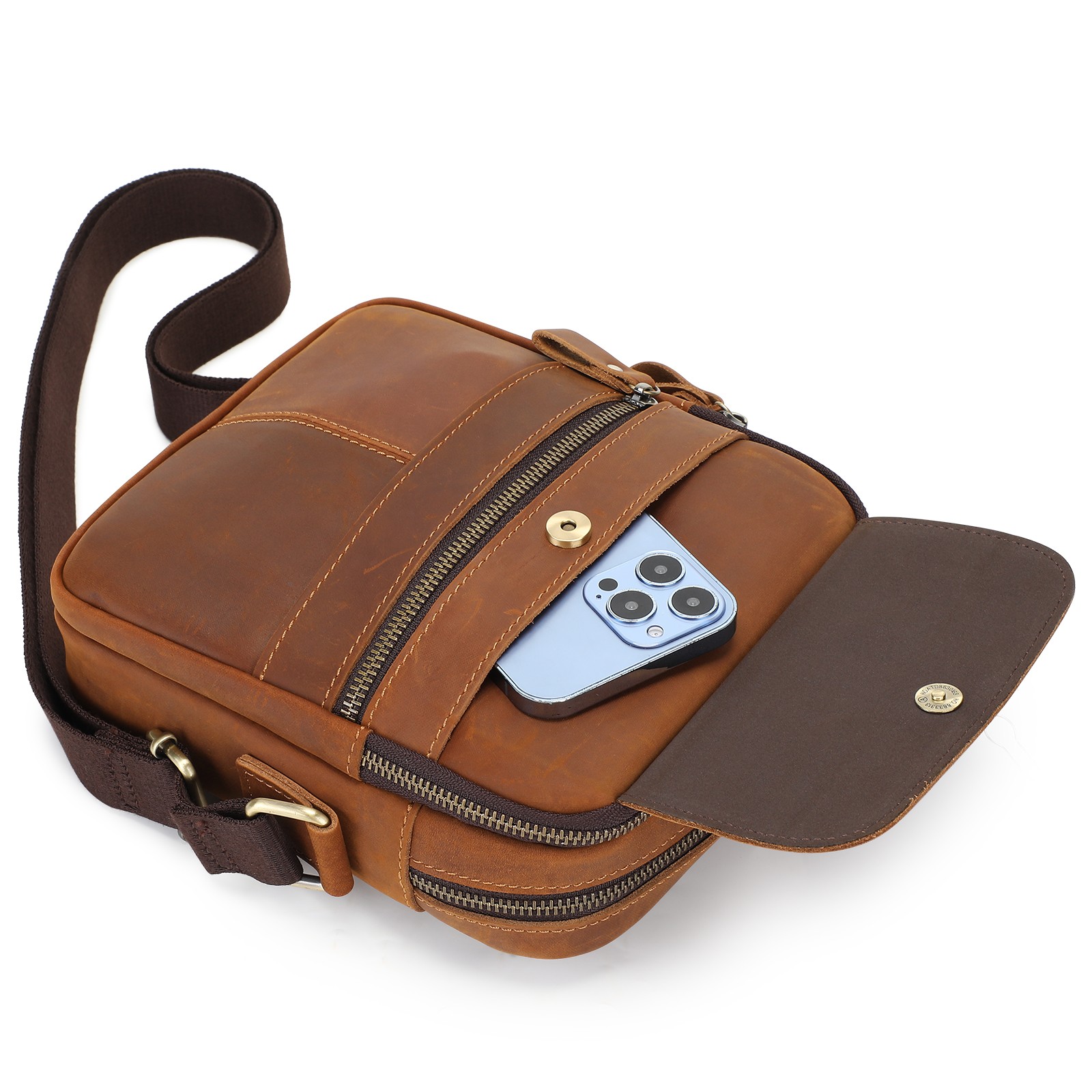 Men Genuine Leather Small Messenger Bag Crossbody Shoulder Bag Vintage Satchel