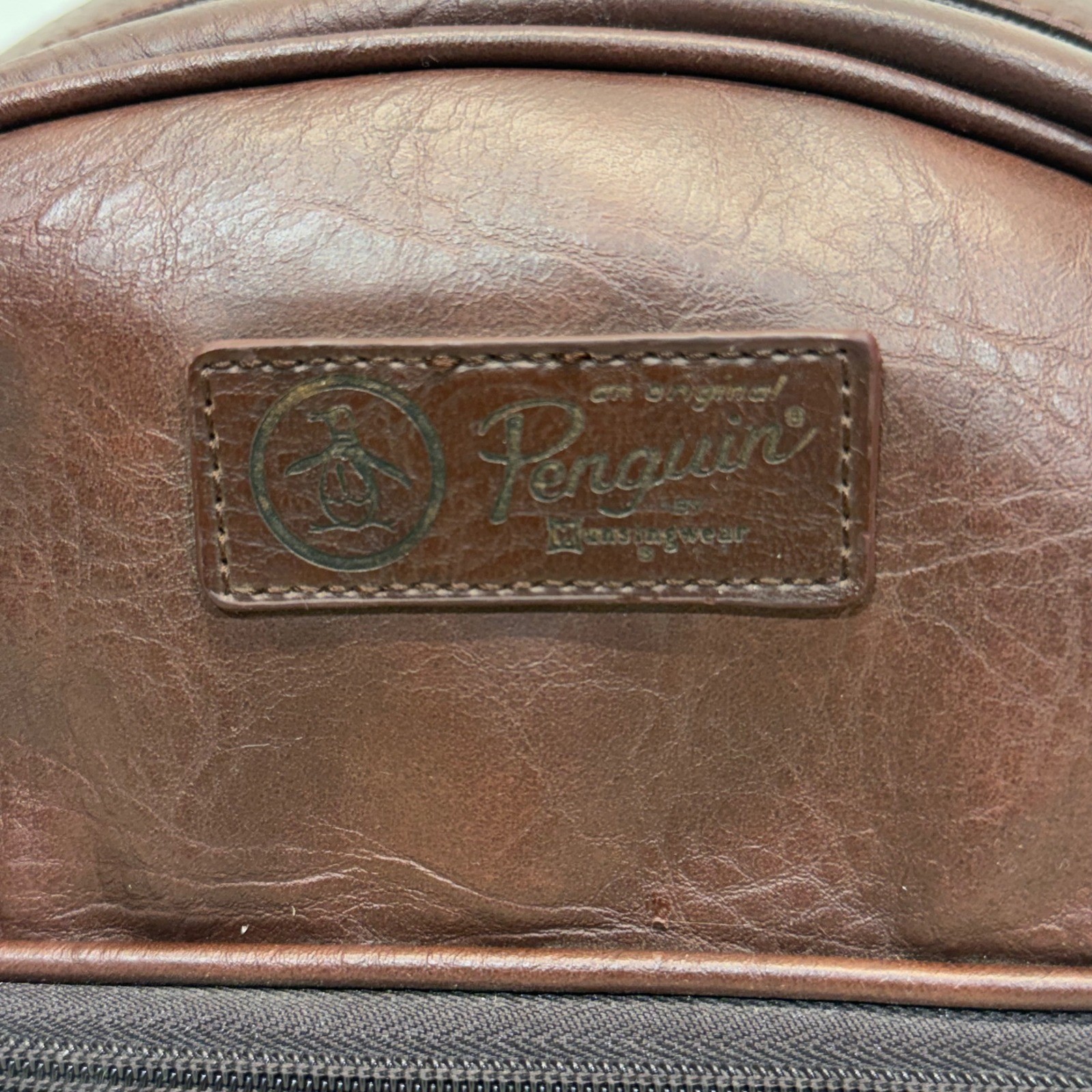 Original Penguin Toiletry Bag One Size Brown Faux Leather Double Zip Dopp Kit