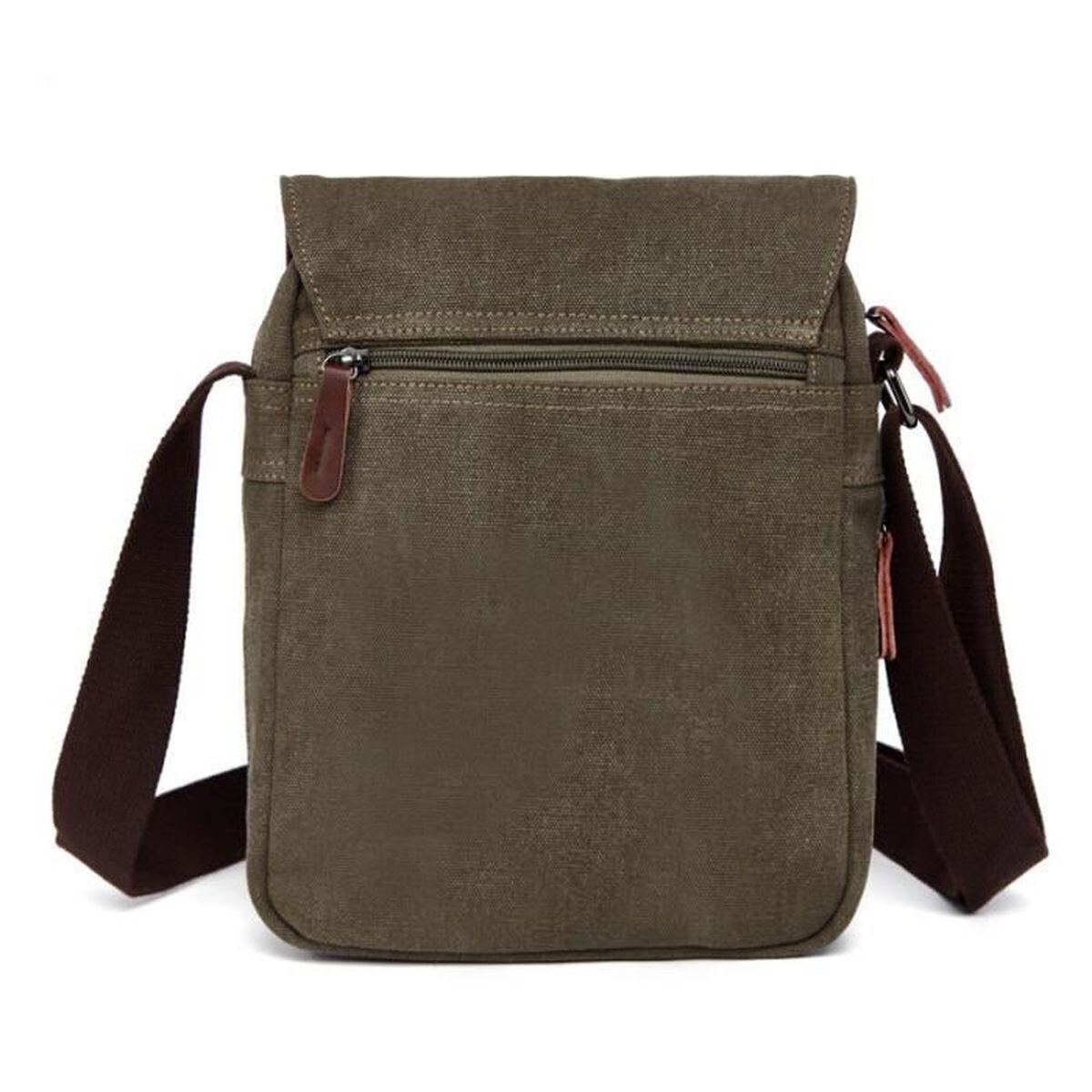 Vintage Men’s Solid Color Coffee Canvas Crossbody Bag 30x22x6.5cm