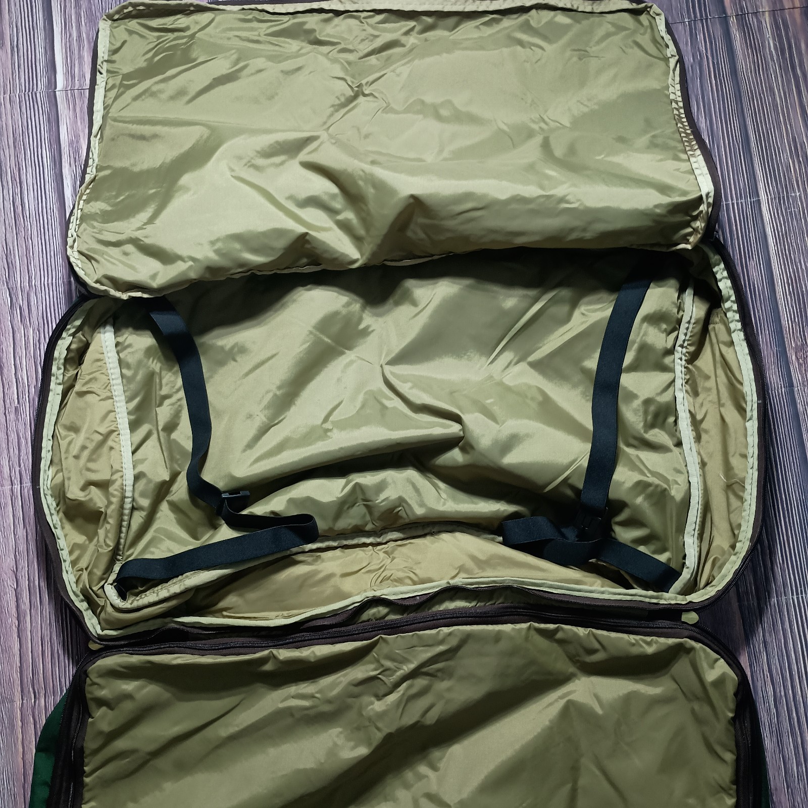 Vintage LL Bean Green Brown Canvas Weekender Bag Full Zip Luggage Leather Trim