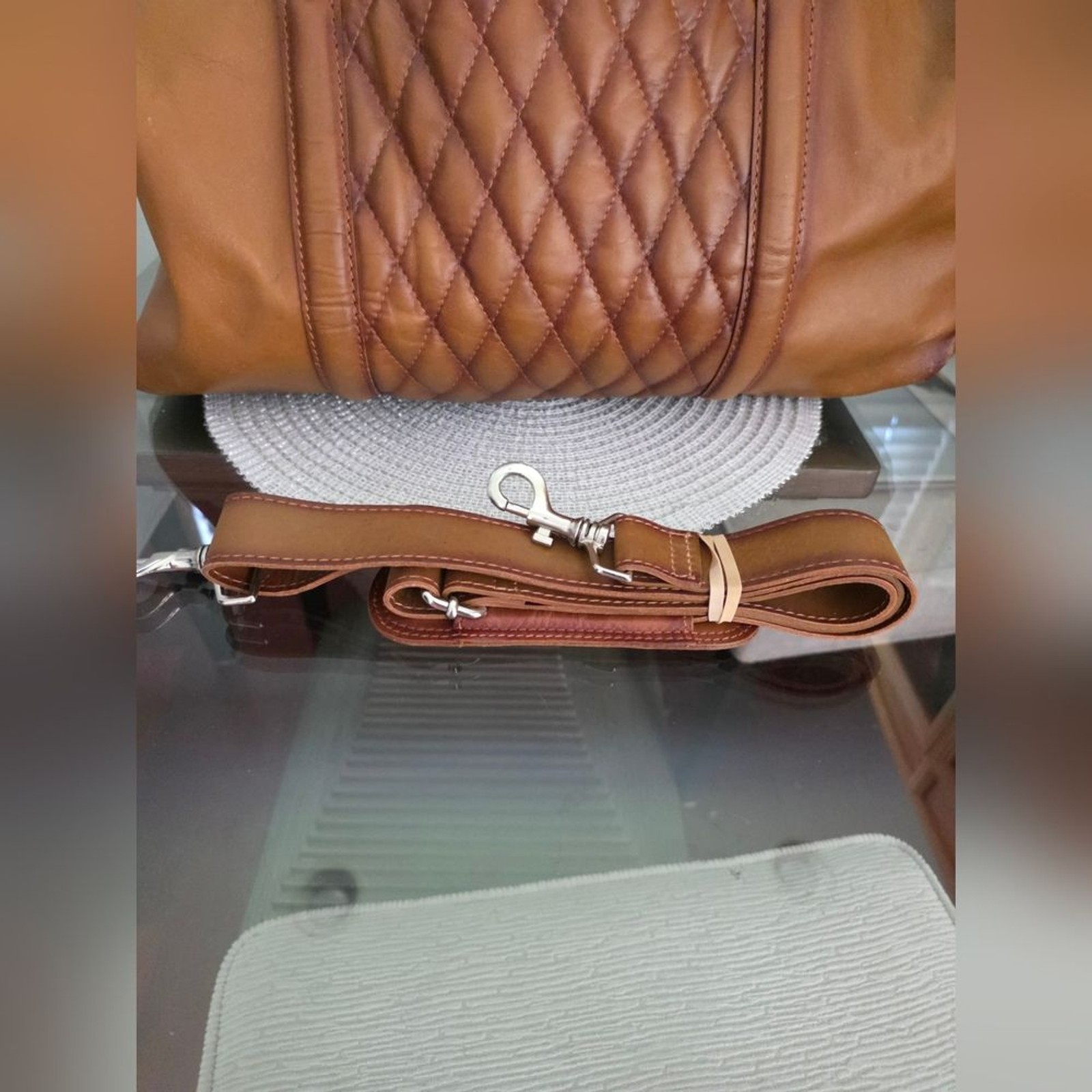 New Wilsons Leather New Orleans Duffel Tan Weekender Diamond Quilted Pattern