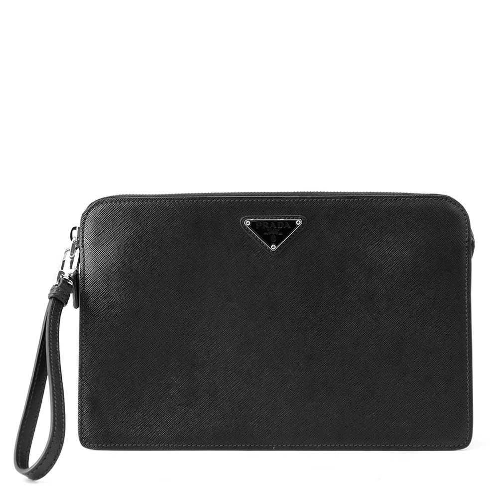 PRADA Clutch Bag Saffiano Leather Black 2VF056