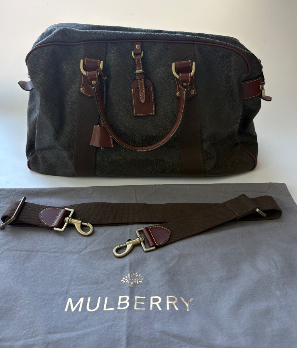 Mulberry Clipper Large Scotchgrain Holdall Weekender Duffle Dust bag Padlock