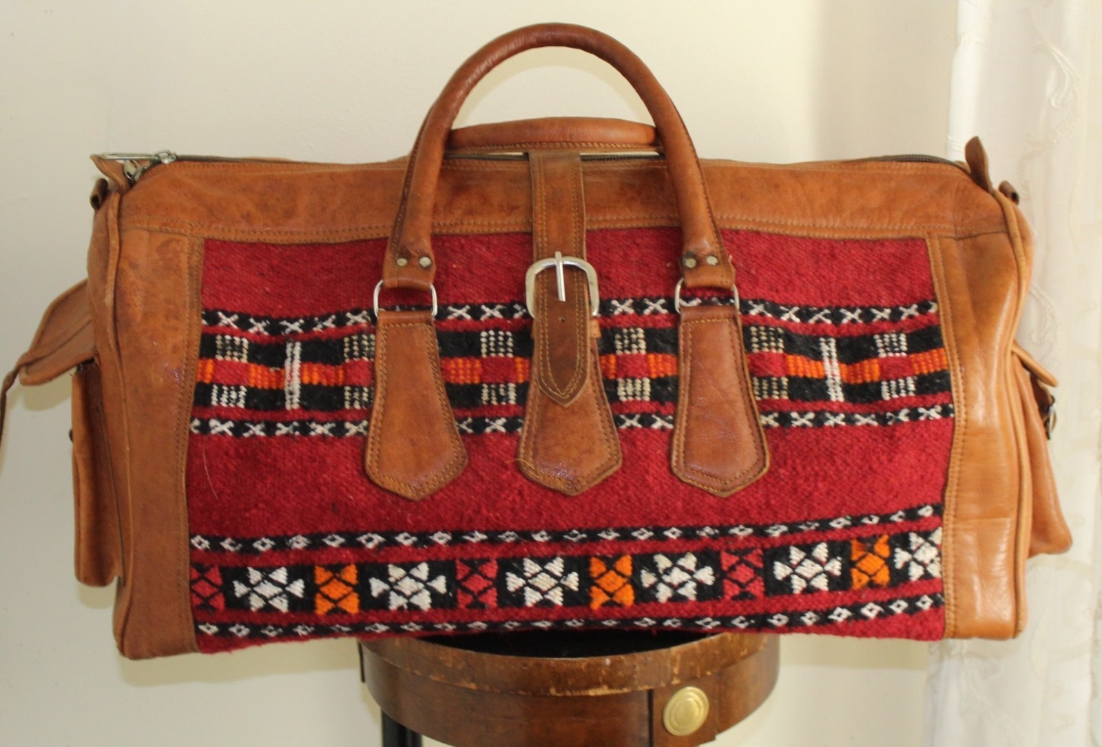 Estate COOL Handmade Moroccan leather Kilim Textile Travel duffel bag