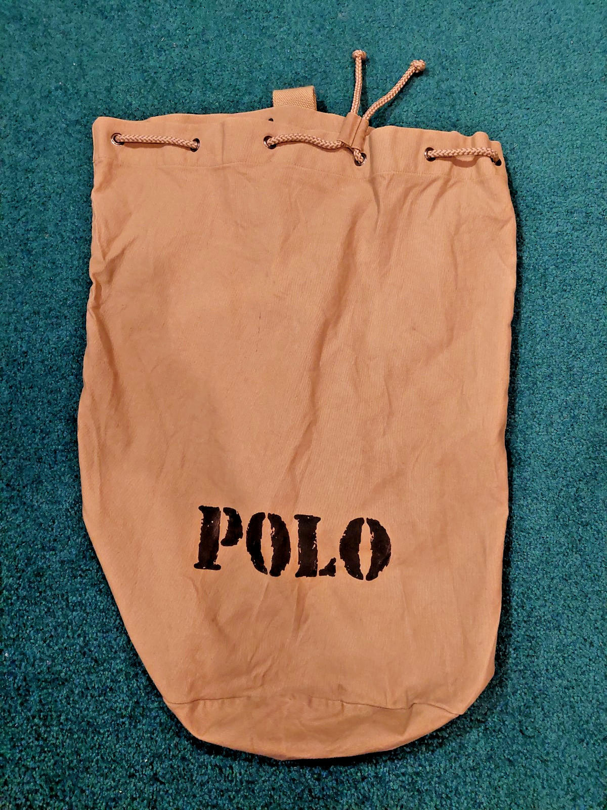 POLO Ralph Lauren Vintage Military Style Bag Canvas Drawstring Large Duffle RARE