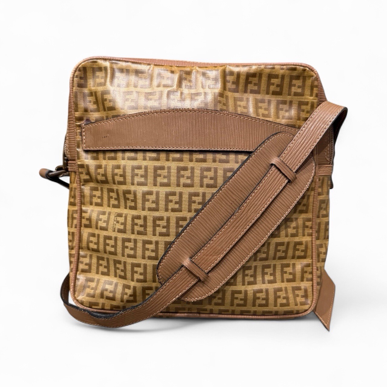 FENDI Logo Zucca Pattern Shoulder Bag Coating Canvas Leather Brown