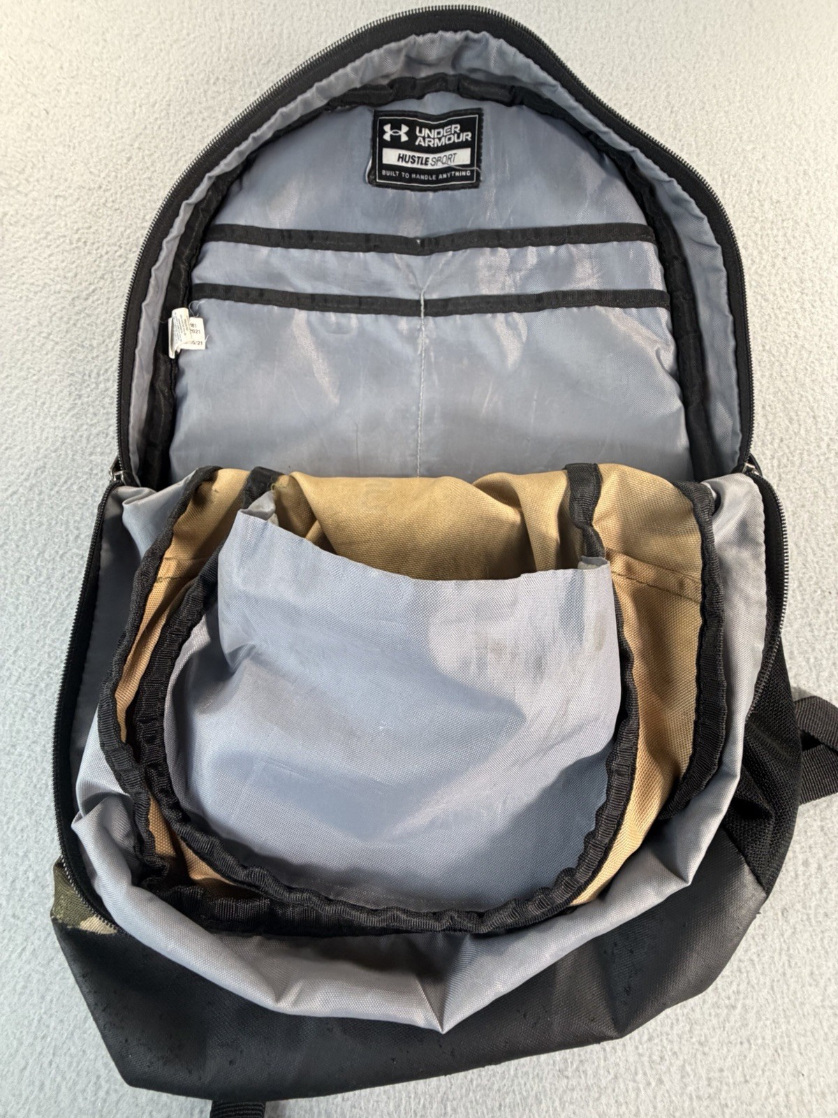 Under Armour Hustle Sport Backpack Camo Black Green Book Bag Style 1364181