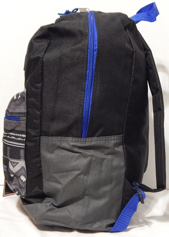 Backpack Basic Style Tribal Stripes Design Black Grey and Blue Trim 17 x 5 x 12