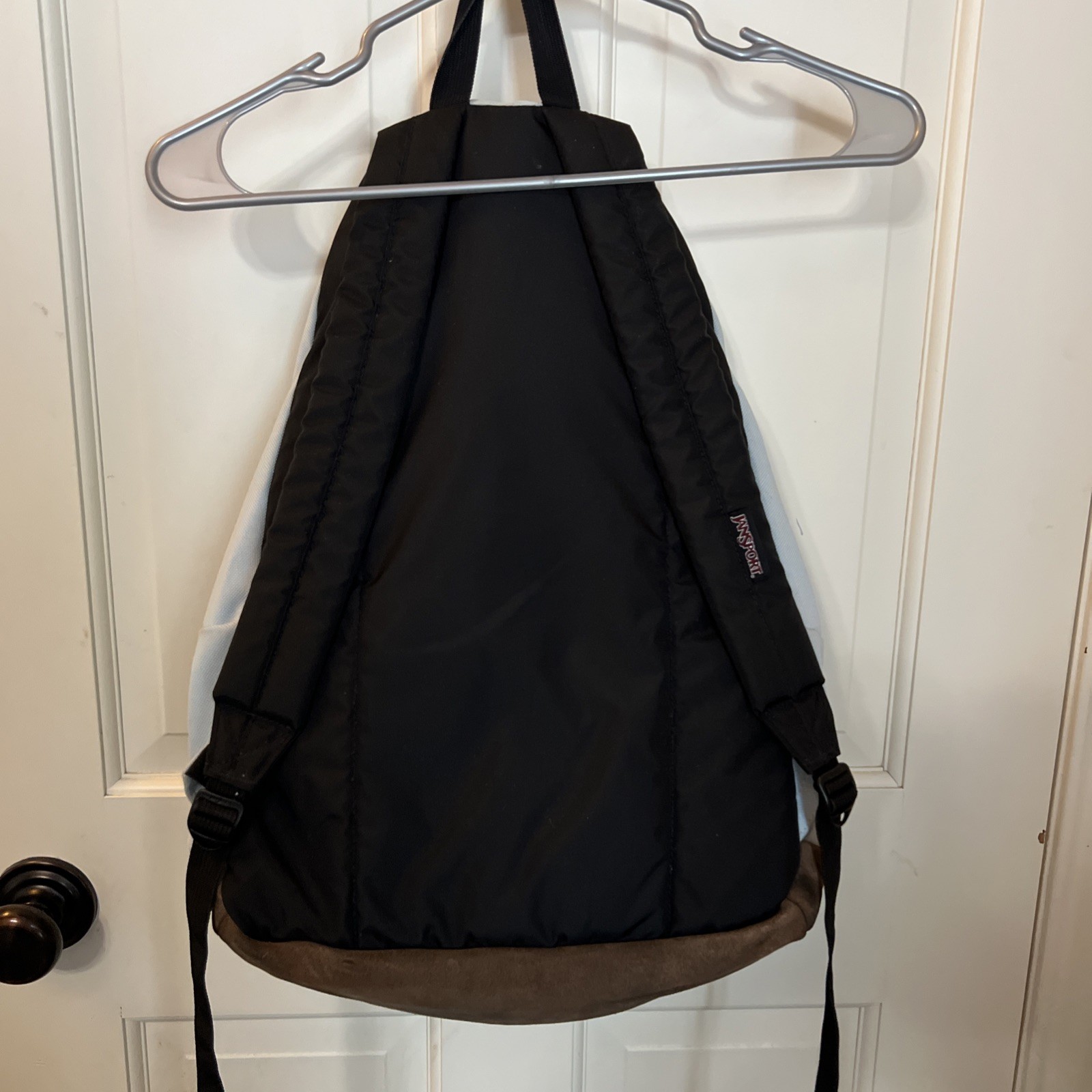 Jansport Backpack light Blue Brown Suede Leather Bottom 37 L Made in USA 17x13x5
