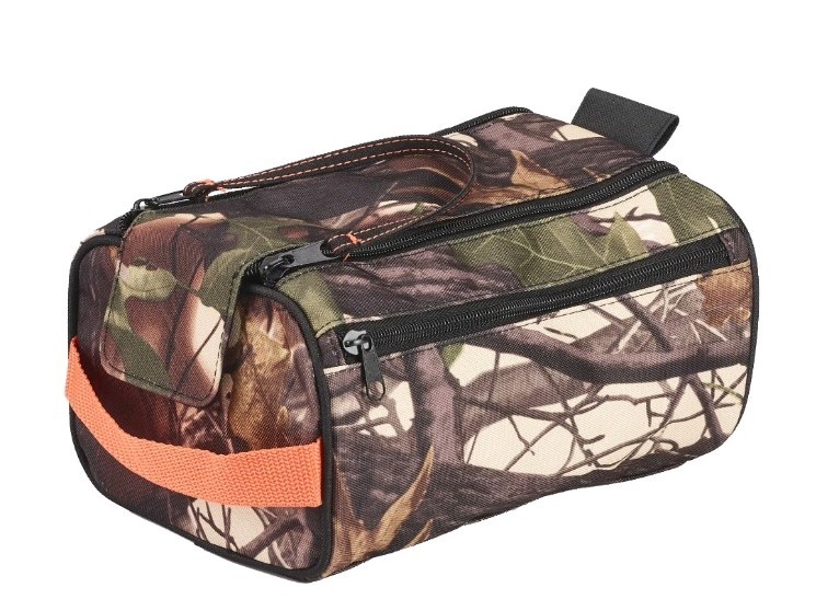 💕NWOT Mens BASICS Camouflage Toiletry Bag Double Zip Wide Closure Shaving Kit