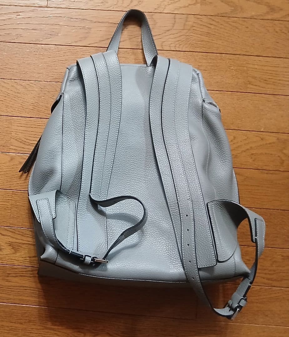 LOEWE Men Backpack T-Logo Leather Gray Used Excellent Condition