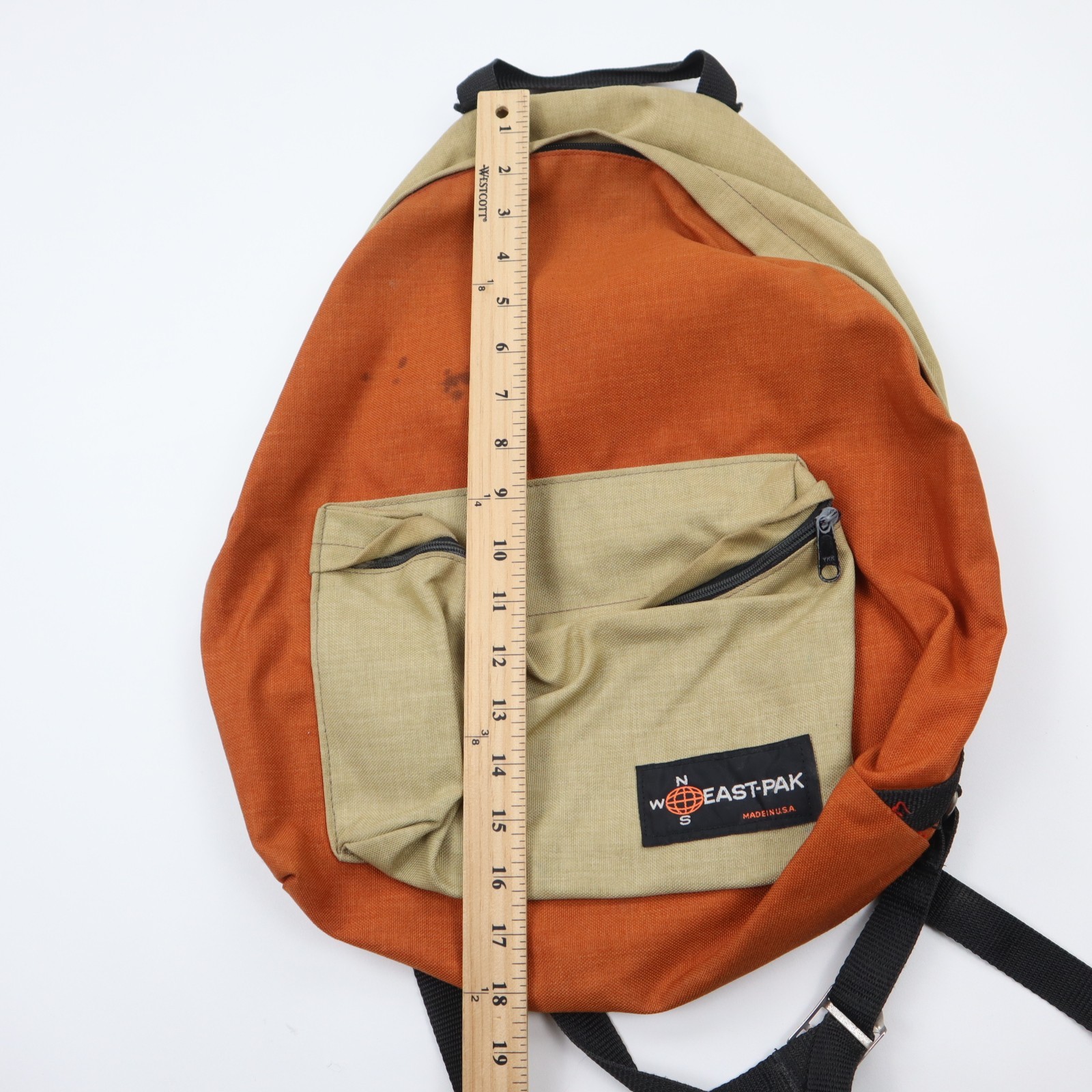 East-Pak Backpack Orange Beige Two Tone Made in USA Canvas Vtg 80s 90s Model 625