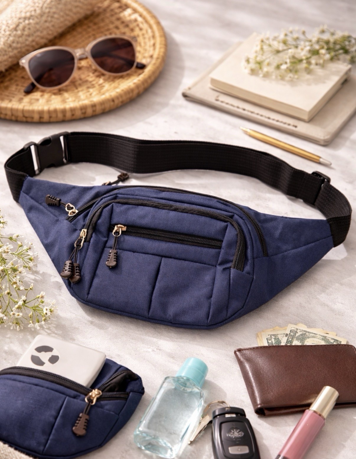 Unisex Waist Bag fanny Pack 35cm- Adjustable Belt, Multiple Zipper Pockets.