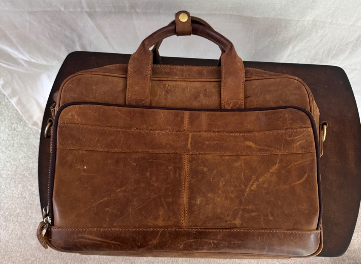 Jack & Chris Genuine Leather Laptop Briefcase Distressed Brown Messenger Bag