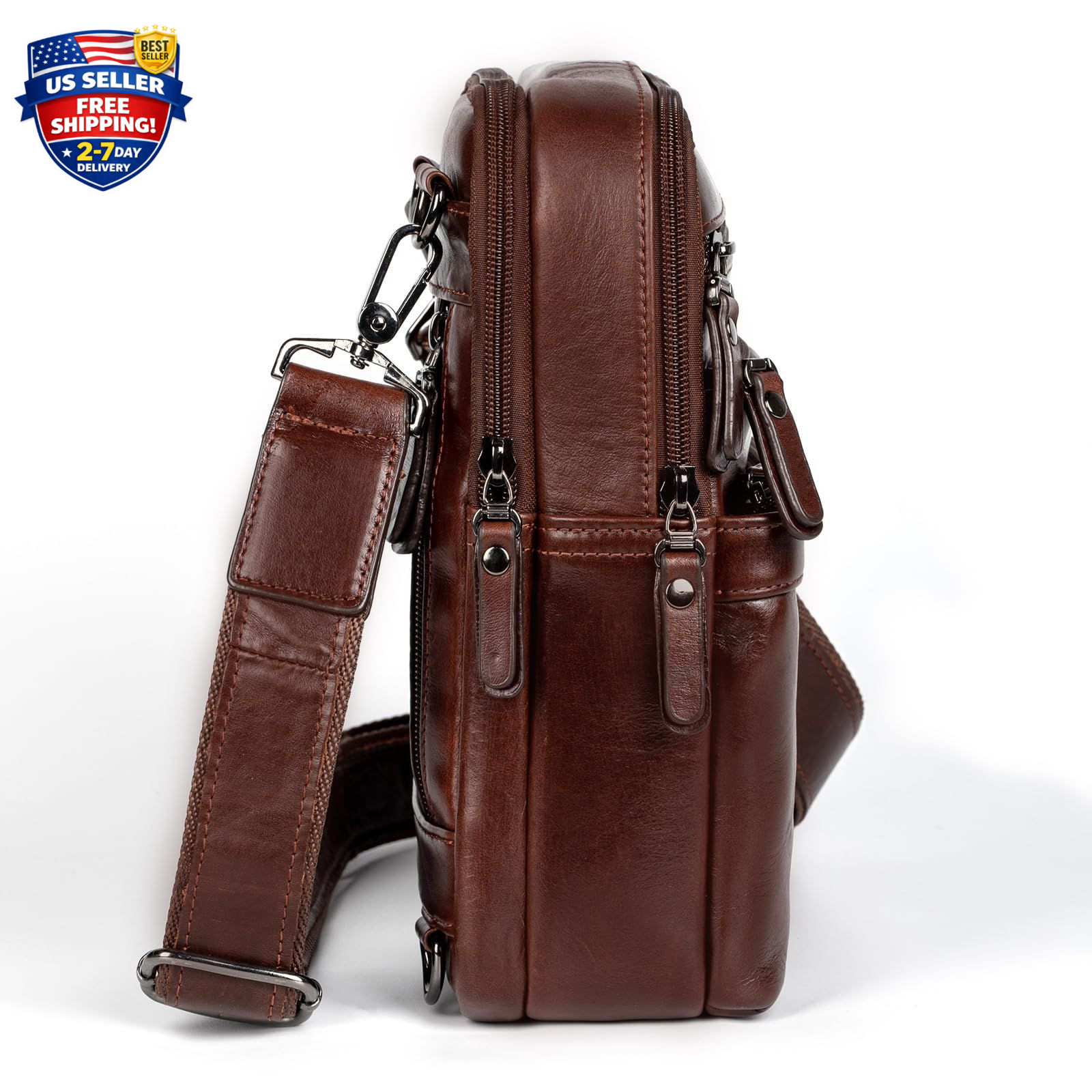 Leather Messenger Bag for Men, Small Leather Sling Shoulder Bag Messenger Pac