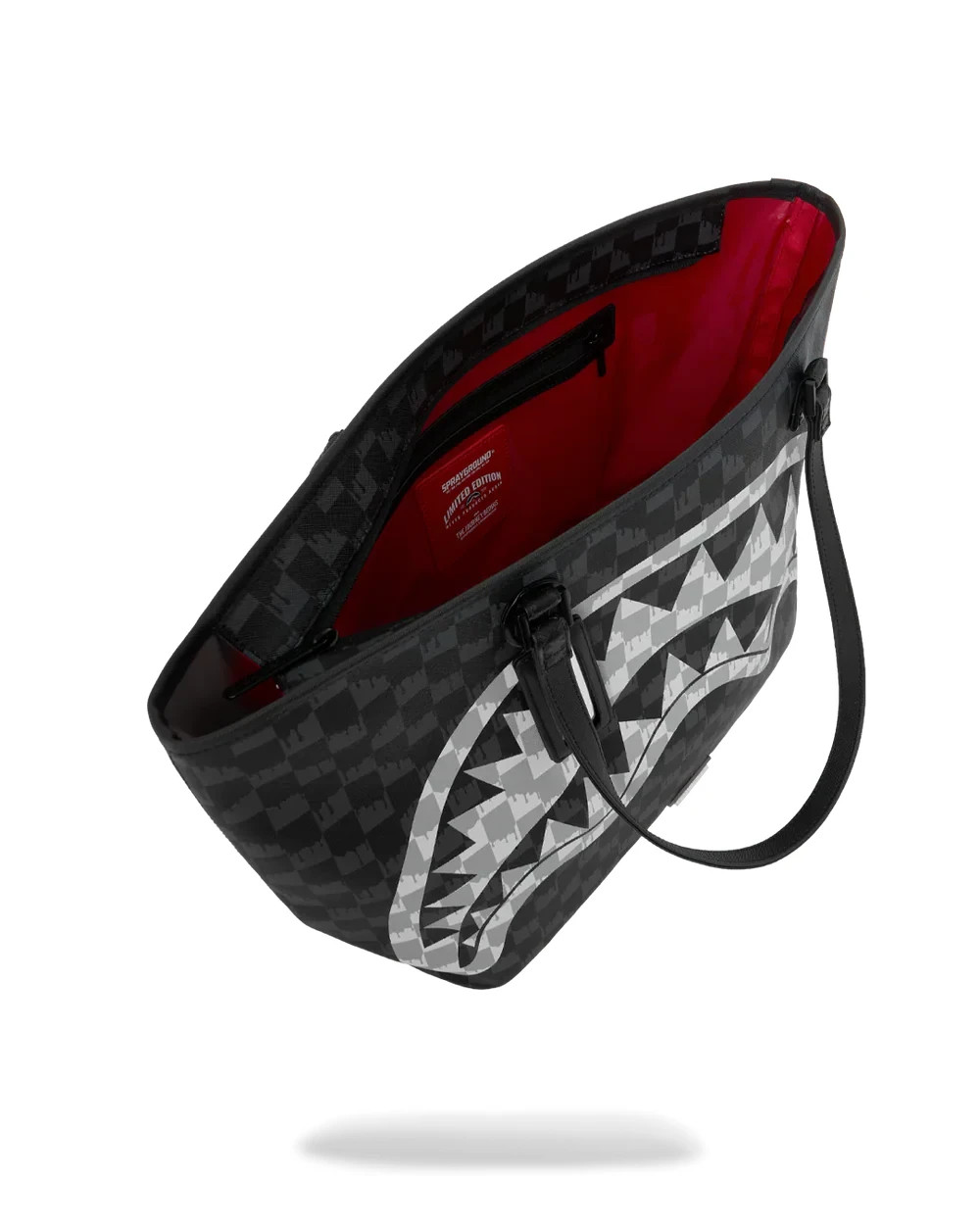 Sprayground Black And White Drip Check Shark Tote T9346