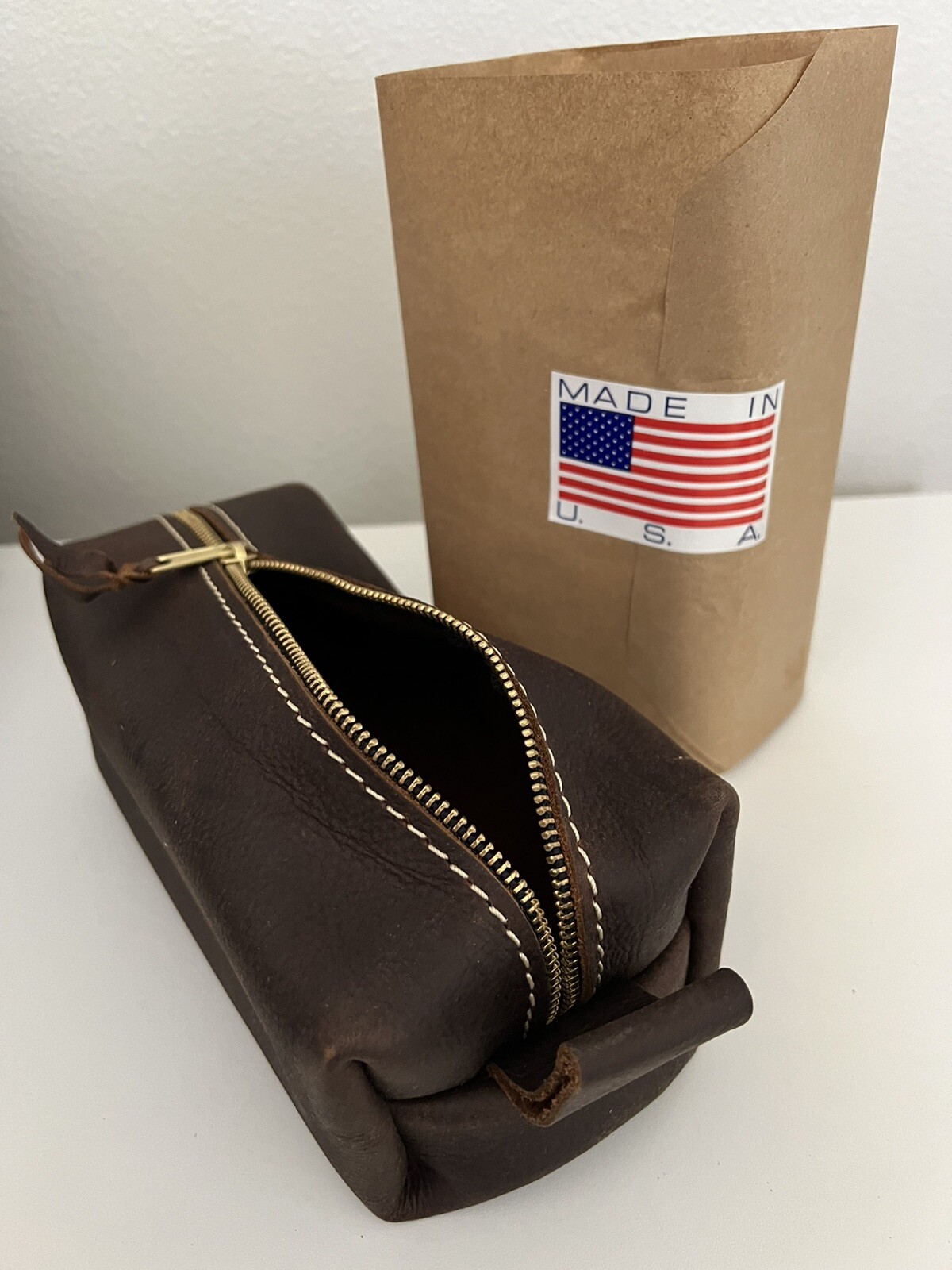 Lifetime Leather Co. Leather Toiletry Bag Cognac Standard 10x4x4 New