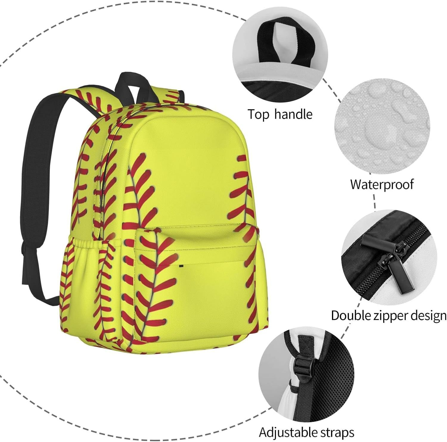 Softball Pattern Backpack Casual Daypacks, College Bag Laptop Backpacks, Backpac