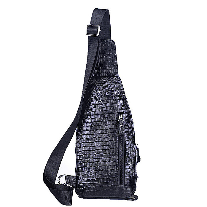 Genuine Leather Sling Backpack, Crocodile Pattern Men‘s Crossbody Shoulder Bag