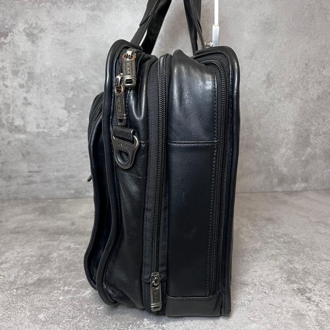 TUMI 96141D4 Black Leather Expandable 2 Way Briefcase Business Bag 40cm