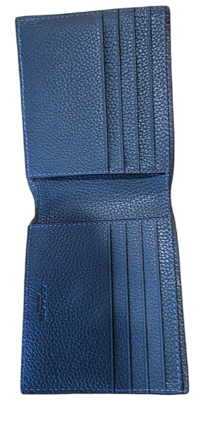 COACH 3-in-1 Wallet Signature Embossed Leather Blue Billfold Card Case