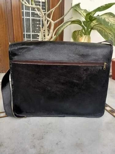 New Men’s Vintage Genuine Leather Laptop Messenger Bag Handmade Black Briefcase