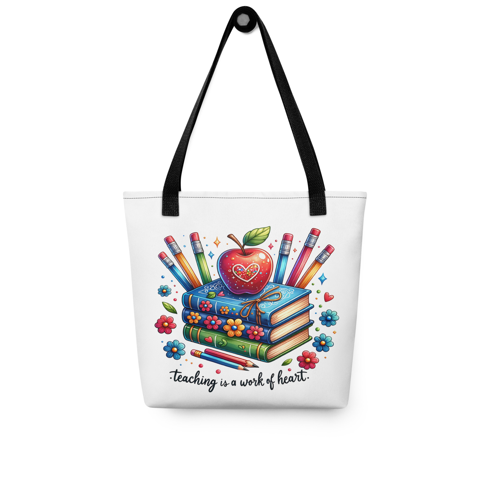 Pawsome Designs TEACHING IS A WORK OF HEART Canvas Tote Choose Handle Color NEW