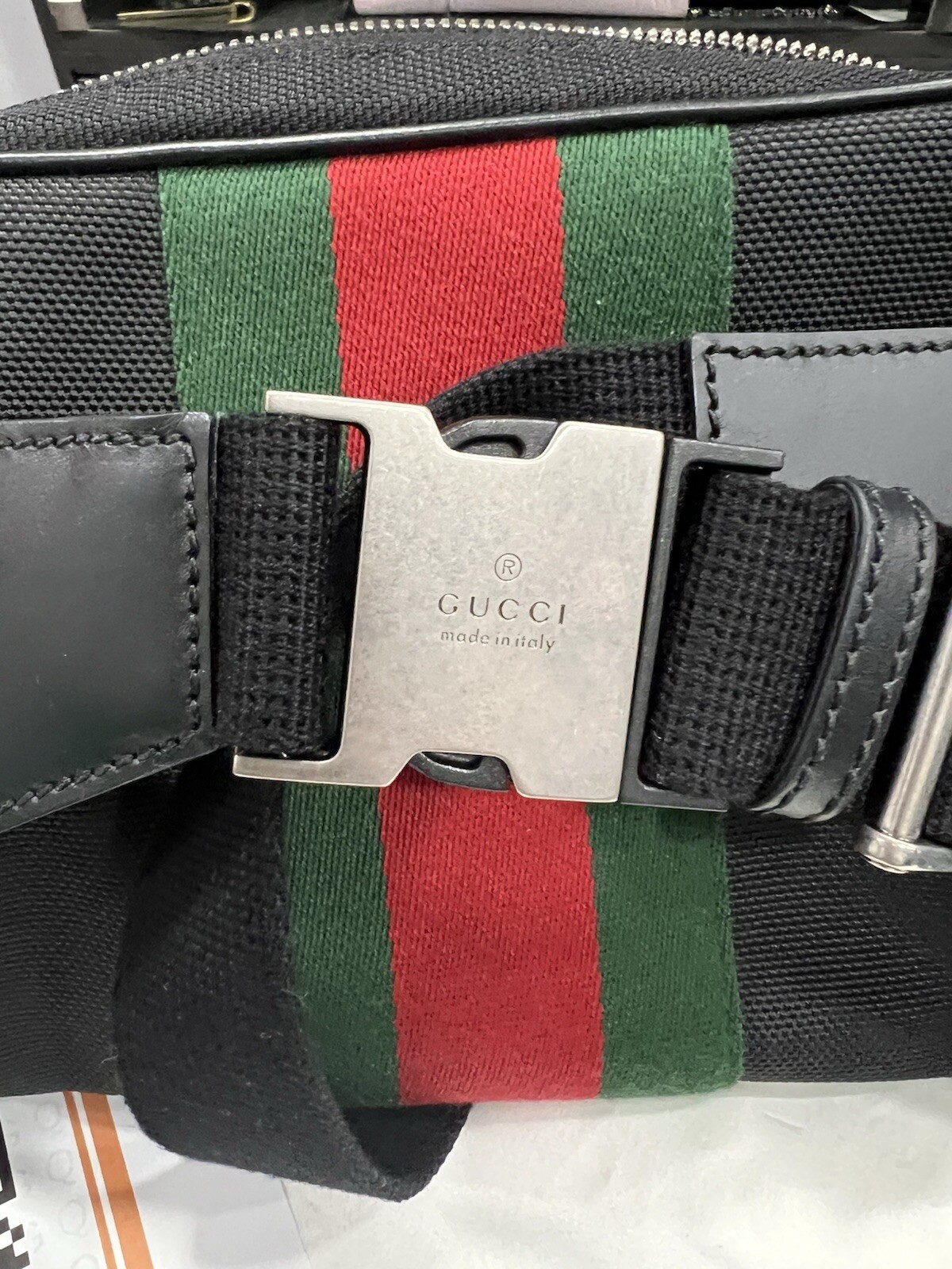 Gucci Techno Web Stripe Belt Bag W/Duster & Authenticity Retail $1400