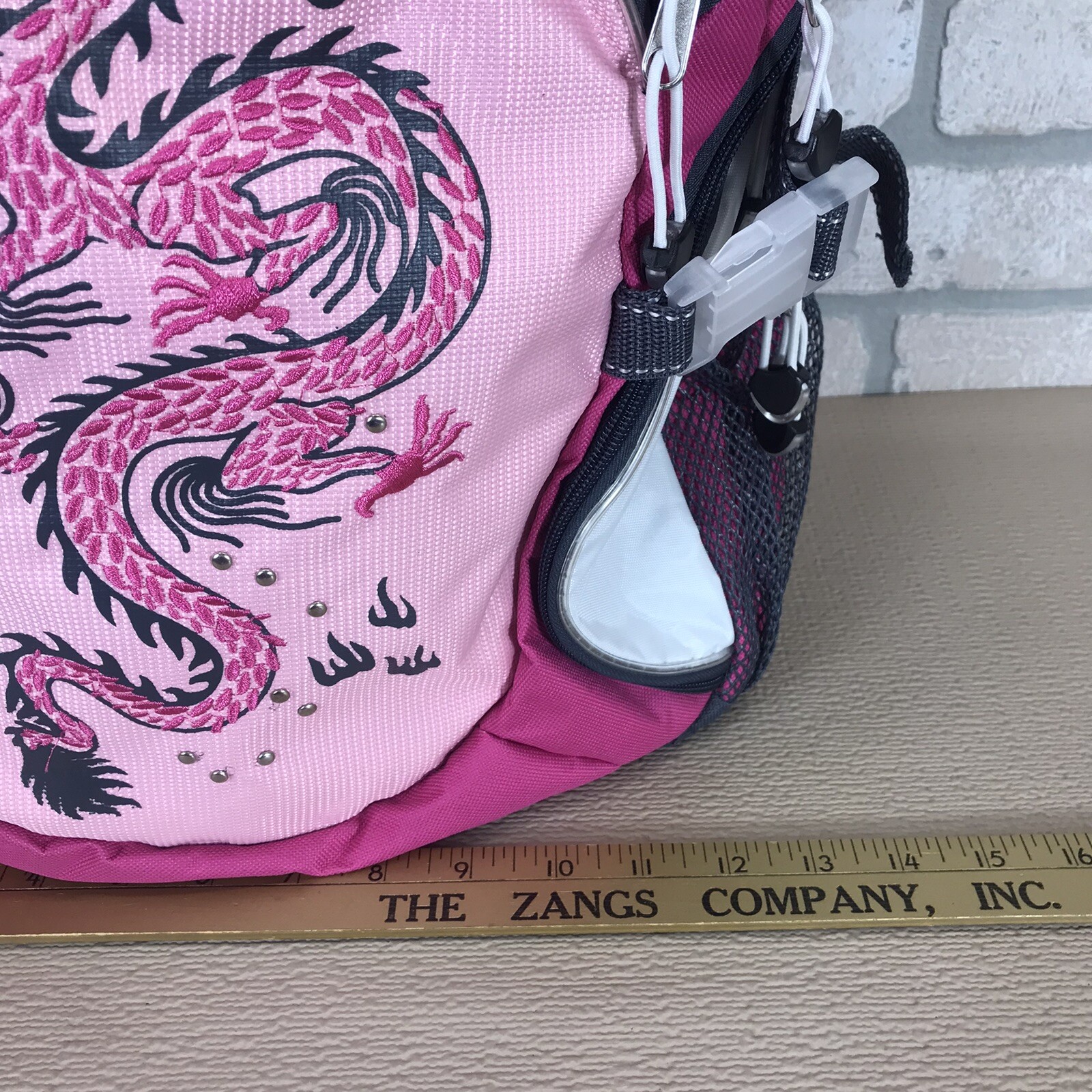 Athletech Pink Backpack Embroidered Dragon Pockets Water Bottle Pocket