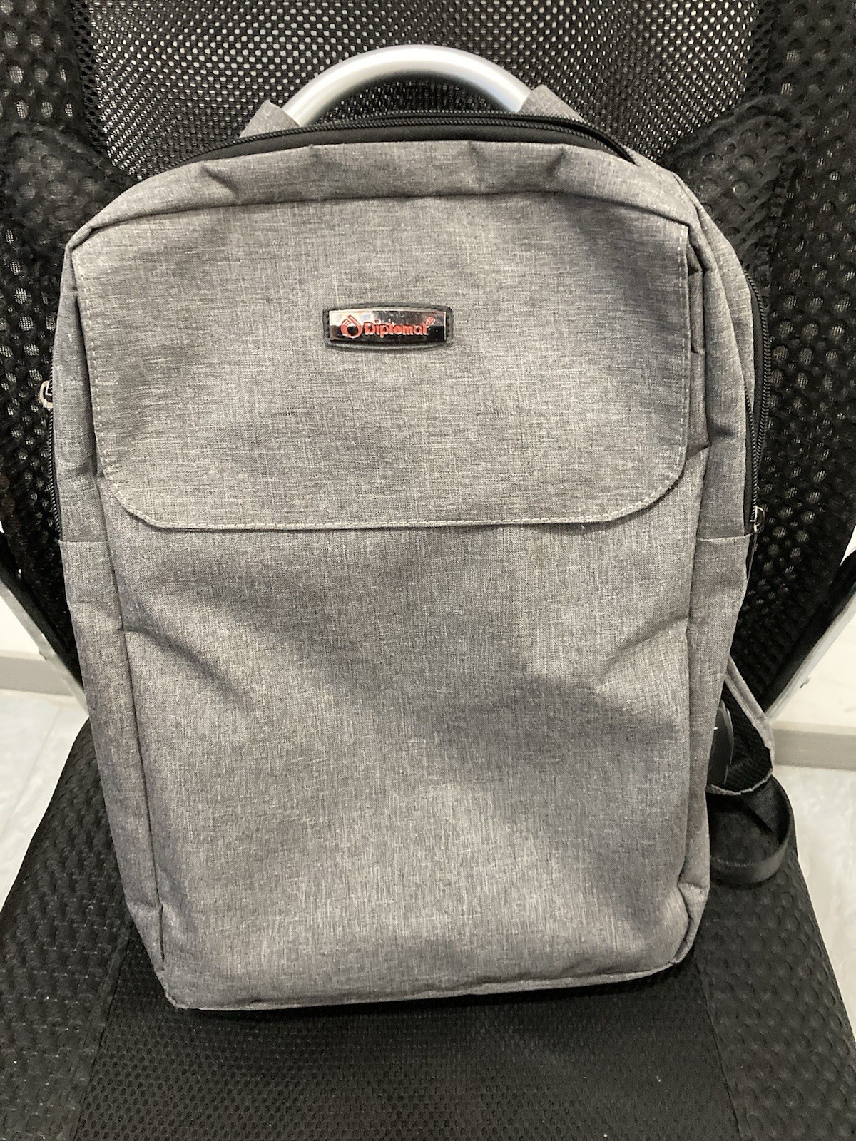 Gray Backpack Zip Closure Padded Adjustable Straps Top Handle