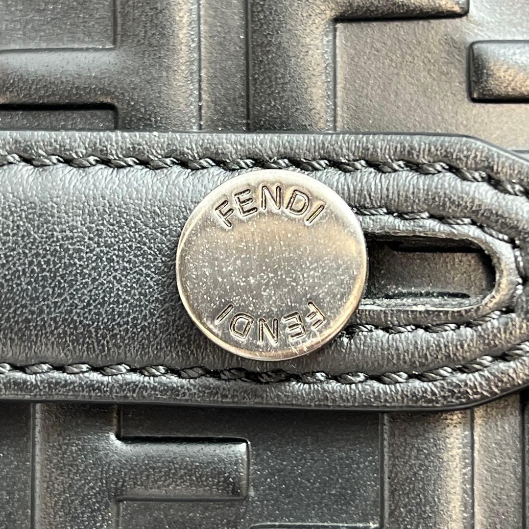 Fendi Leather Messenger Bag Men Black FF Motif Zucchino Strap 24×18.5×1 cm